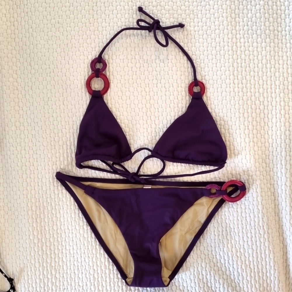 Victoria's Secret purple triangle bikini with ring accents size M